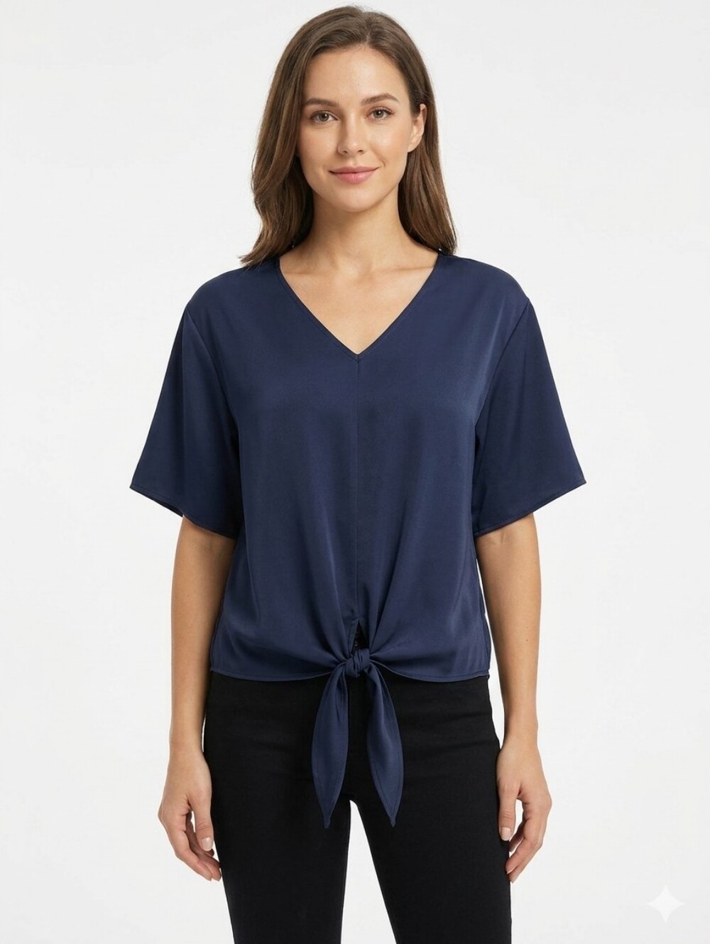 🧨🧨Viishow Blouse BLUE V-Neck Tie-Front Size Medium